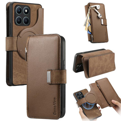 CaseNeo MagSafe RFID Anti-theft Zipper Wallet Retro Leather Phone Case, For Honor X6a