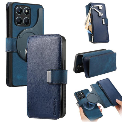 CaseNeo MagSafe RFID Anti-theft Zipper Wallet Retro Leather Phone Case, For Honor X6a