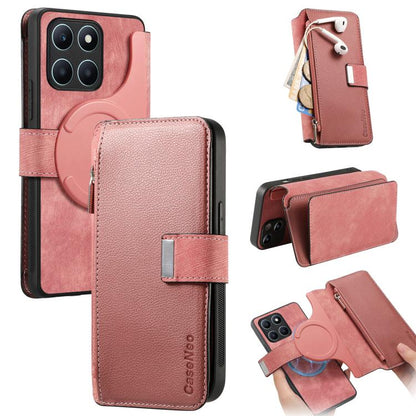 CaseNeo MagSafe RFID Anti-theft Zipper Wallet Retro Leather Phone Case, For Honor X6a