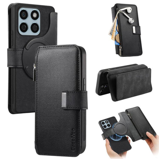 CaseNeo MagSafe RFID Anti-theft Zipper Wallet Retro Leather Phone Case, For Honor X8b
