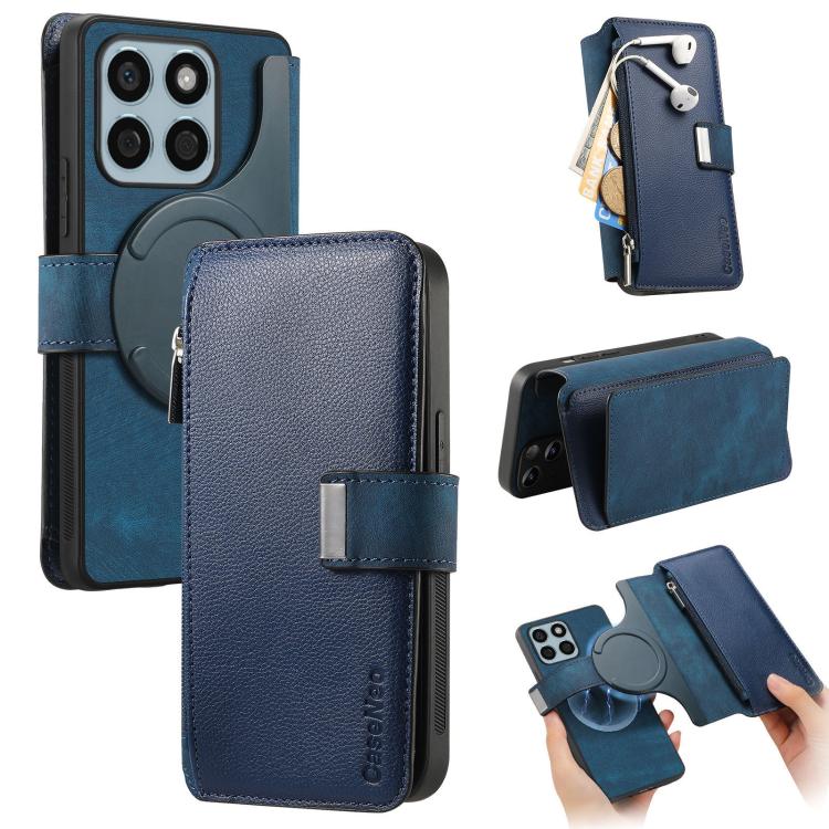 CaseNeo MagSafe RFID Anti-theft Zipper Wallet Retro Leather Phone Case, For Honor X8b