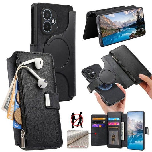 CaseNeo MagSafe RFID Anti-theft Zipper Wallet Retro Leather Phone Case, For Honor 400 Global 156.5mm
