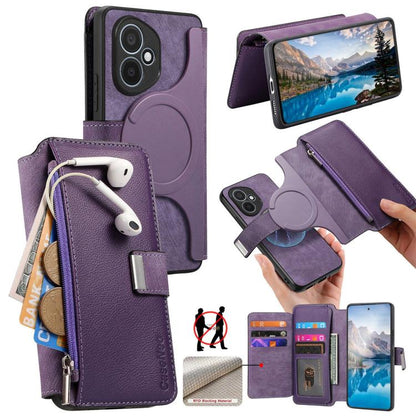 CaseNeo MagSafe RFID Anti-theft Zipper Wallet Retro Leather Phone Case, For Honor 400 Global 156.5mm