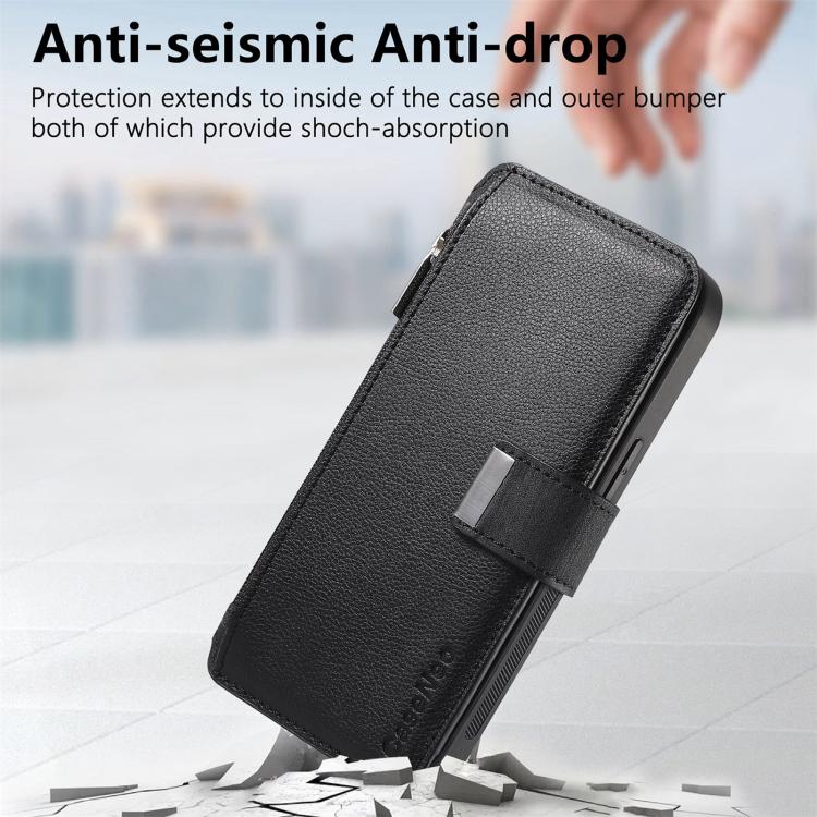 CaseNeo MagSafe RFID Anti-theft Zipper Wallet Retro Leather Phone Case, For Honor 400 Pro Global 160.8mm