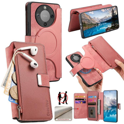 CaseNeo MagSafe RFID Anti-theft Zipper Wallet Retro Leather Phone Case, For Honor X70 5G