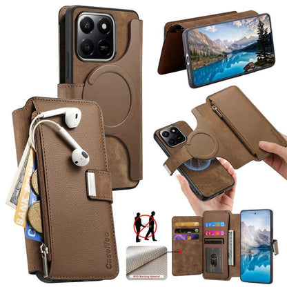 CaseNeo MagSafe RFID Anti-theft Zipper Wallet Retro Leather Phone Case, For Honor 400 Smart 4G / 5G