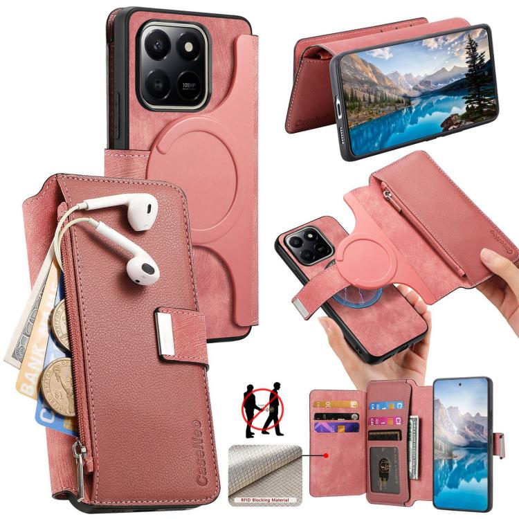 CaseNeo MagSafe RFID Anti-theft Zipper Wallet Retro Leather Phone Case, For Honor 400 Smart 4G / 5G