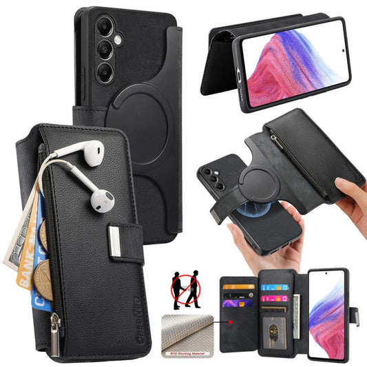 CaseNeo MagSafe RFID Anti-theft Zipper Wallet Retro Leather Phone Case, For Samsung Galaxy A14 5G