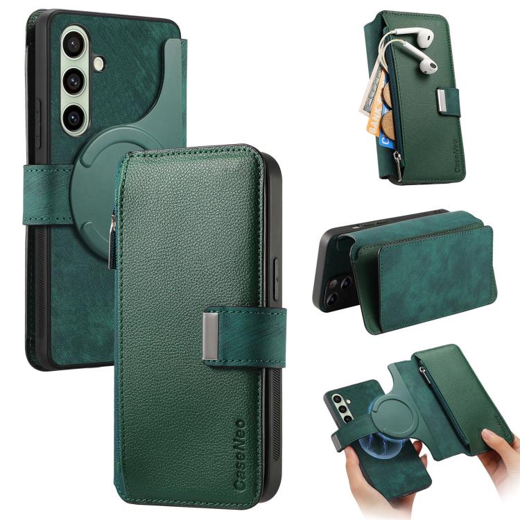 CaseNeo MagSafe RFID Anti-theft Zipper Wallet Retro Leather Phone Case, Compatible with Samsung Galaxy S24 FE 5G
