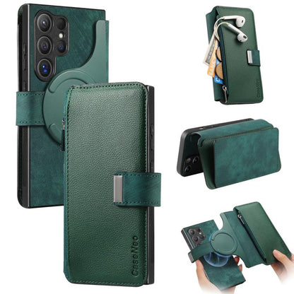 CaseNeo MagSafe RFID Anti-theft Zipper Wallet Retro Leather Phone Case, Compatible with Samsung Galaxy S24 Ultra 5G
