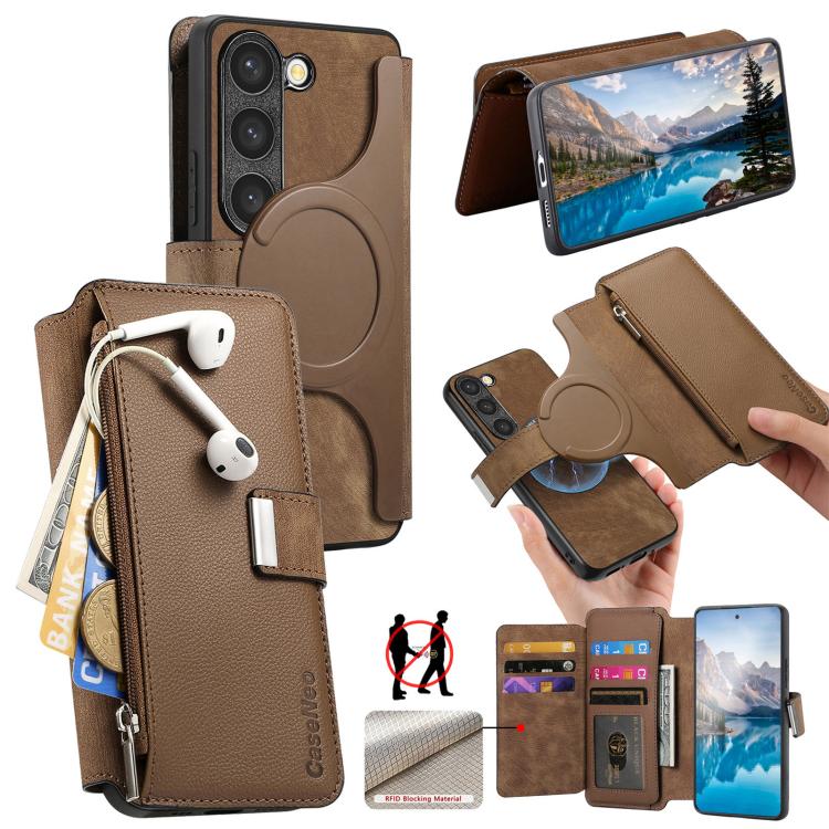 CaseNeo MagSafe RFID Anti-theft Zipper Wallet Retro Leather Phone Case, Compatible with Samsung Galaxy S23 5G