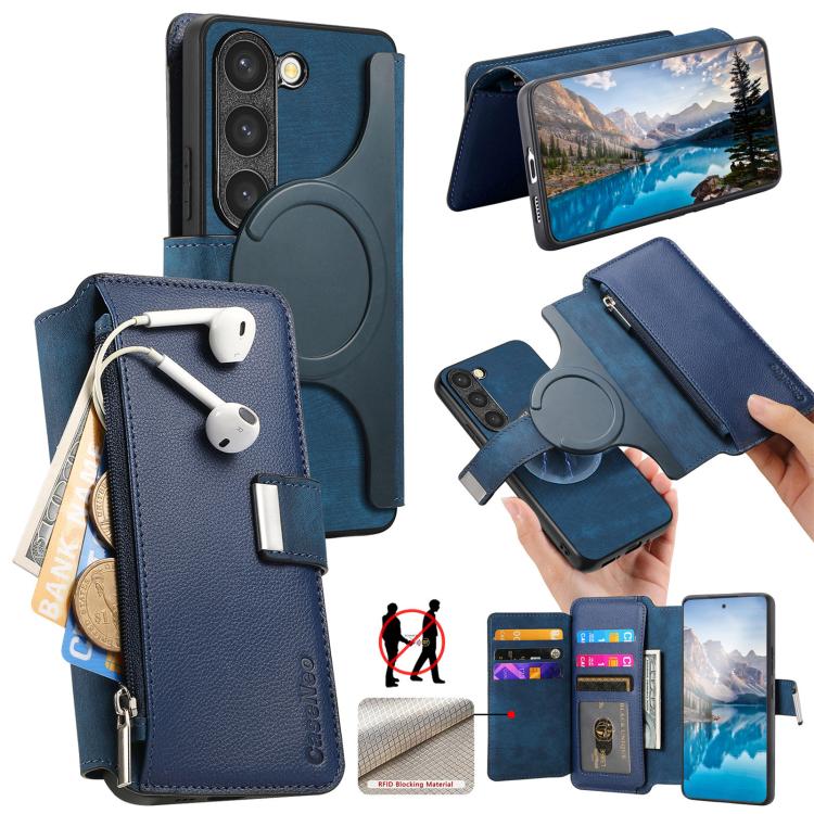 CaseNeo MagSafe RFID Anti-theft Zipper Wallet Retro Leather Phone Case, Compatible with Samsung Galaxy S23 5G