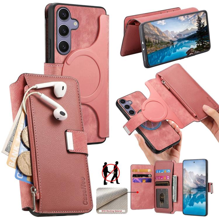 CaseNeo MagSafe RFID Anti-theft Zipper Wallet Retro Leather Phone Case, For Samsung Galaxy S25 FE 5G