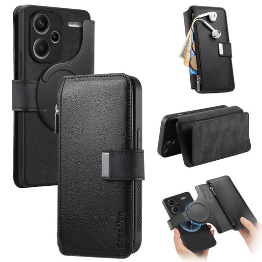 CaseNeo MagSafe RFID Anti-theft Zipper Wallet Retro Leather Phone Case, Compatible with Redmi Note 13 Pro+