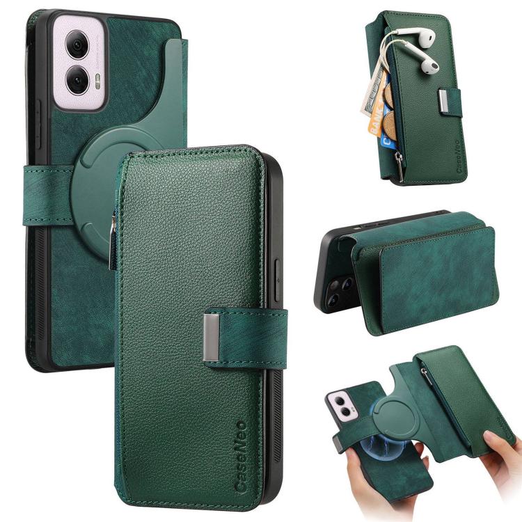 CaseNeo MagSafe RFID Anti-theft Zipper Wallet Retro Leather Phone Case, Compatible with Motorola Moto G Power 2024