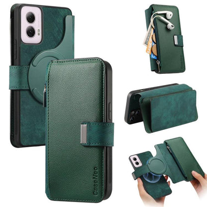 CaseNeo MagSafe RFID Anti-theft Zipper Wallet Retro Leather Phone Case, Compatible with Motorola Moto G Power 2024