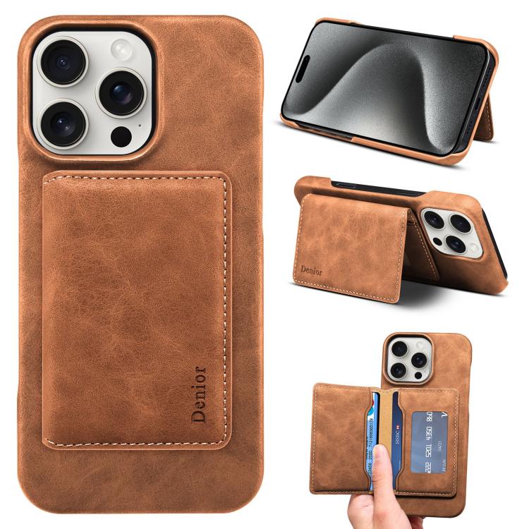Denior D27 Retro Texture RFID MagSafe Photo Frame Card-slot Phone Case, Compatible with iPhone 15 Pro Max