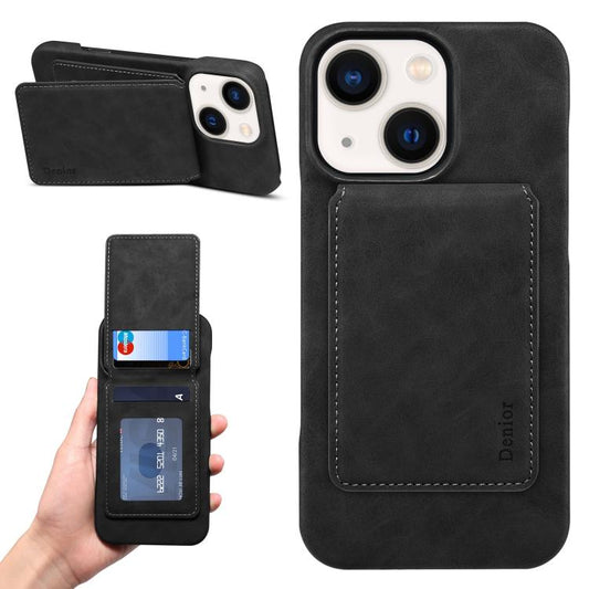 Denior D28 Retro Texture RFID MagSafe Vertical Flip Card-slot Phone Case, Compatible with iPhone 14 / 13