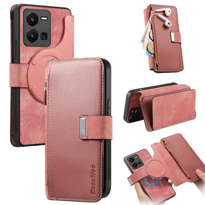 CaseNeo MagSafe RFID Anti-theft Zipper Wallet Retro Leather Phone Case, Compatible with vivo Y35 4G 2022