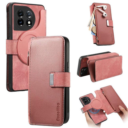 CaseNeo MagSafe RFID Anti-theft Zipper Wallet Retro Leather Phone Case, Compatible with OnePlus 11