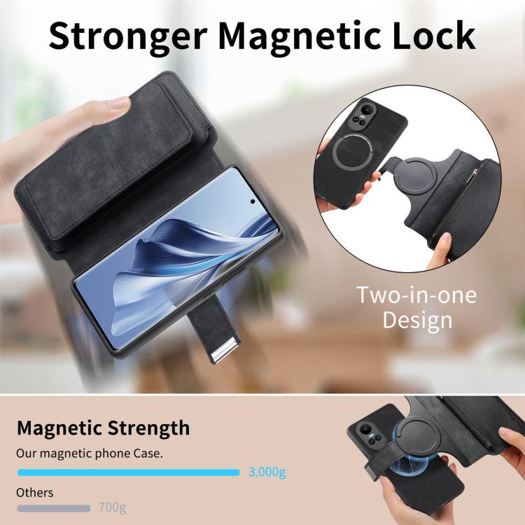 CaseNeo MagSafe RFID Anti-theft Zipper Wallet Retro Leather Phone Case, For OPPO Reno10 5G Global