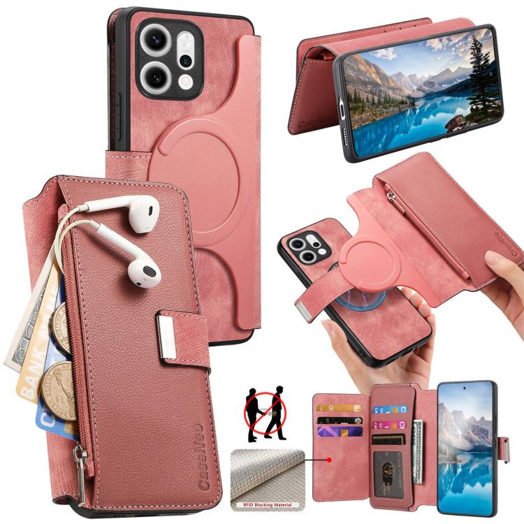 CaseNeo MagSafe RFID Anti-theft Zipper Wallet Retro Leather Phone Case, For OPPO Reno14 Pro Global
