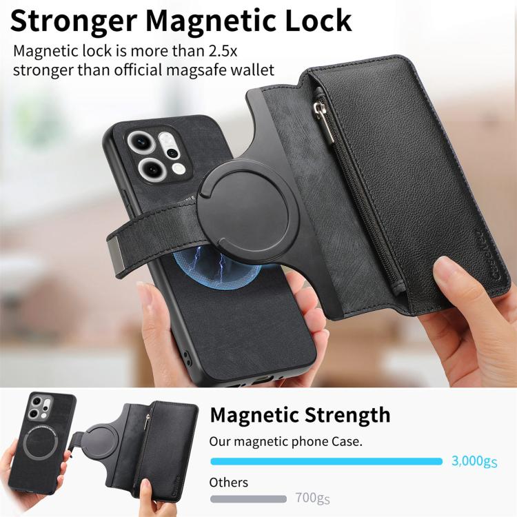 CaseNeo MagSafe RFID Anti-theft Zipper Wallet Retro Leather Phone Case, For OPPO Reno14 Global