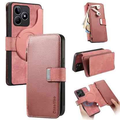 CaseNeo MagSafe RFID Anti-theft Zipper Wallet Retro Leather Phone Case, Compatible with Realme C53