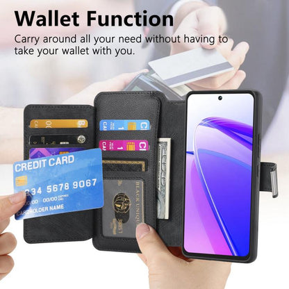 CaseNeo MagSafe RFID Anti-theft Zipper Wallet Retro Leather Phone Case, Compatible with Realme C55