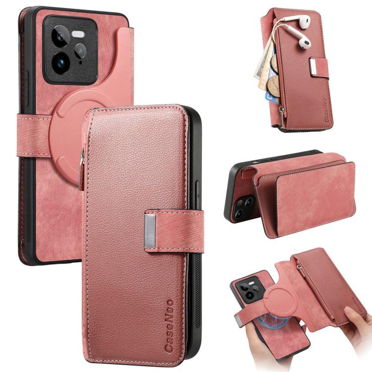 CaseNeo MagSafe RFID Anti-theft Zipper Wallet Retro Leather Phone Case, Compatible with Realme GT 7 Pro