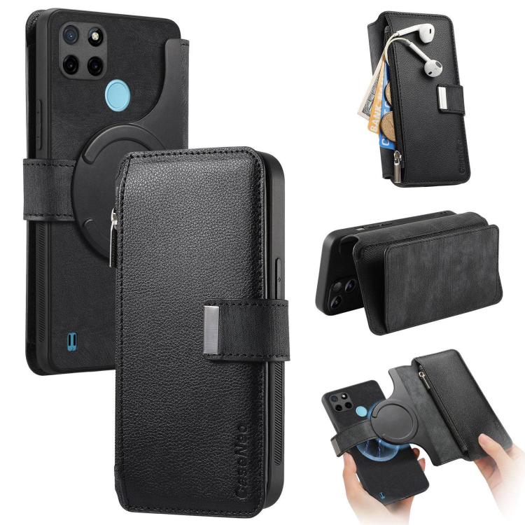 CaseNeo MagSafe RFID Anti-theft Zipper Wallet Retro Leather Phone Case, Compatible with Realme C21Y