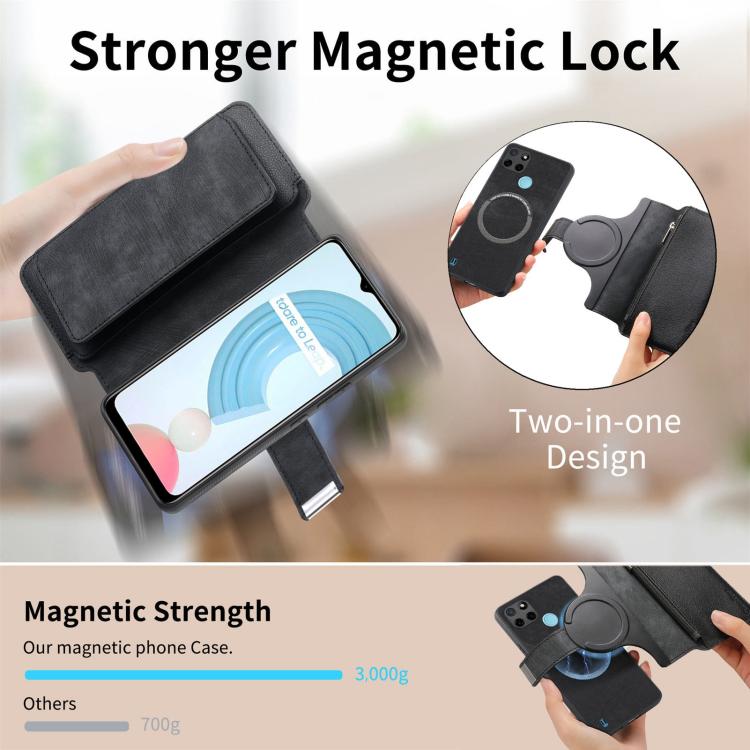 CaseNeo MagSafe RFID Anti-theft Zipper Wallet Retro Leather Phone Case, Compatible with Realme C21Y