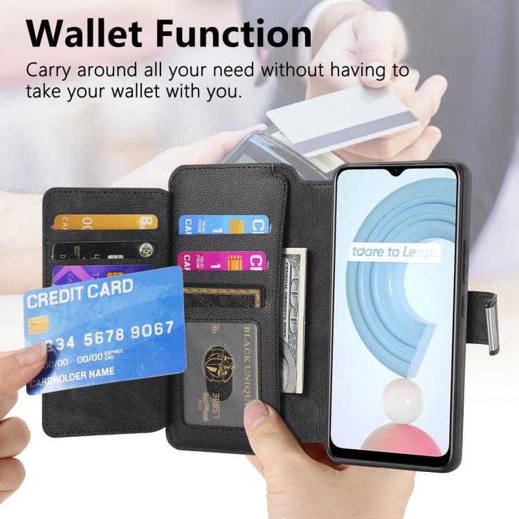CaseNeo MagSafe RFID Anti-theft Zipper Wallet Retro Leather Phone Case, Compatible with Realme C21Y