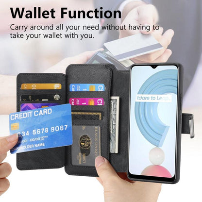 CaseNeo MagSafe RFID Anti-theft Zipper Wallet Retro Leather Phone Case, Compatible with Realme C21Y