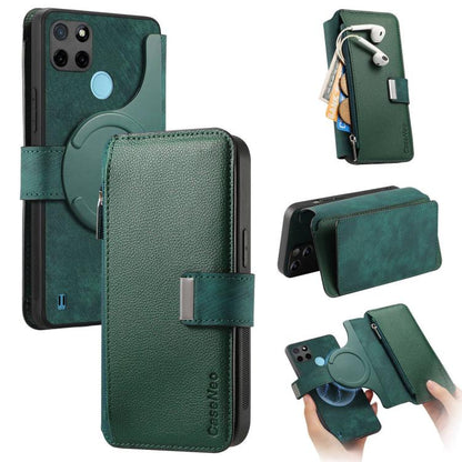 CaseNeo MagSafe RFID Anti-theft Zipper Wallet Retro Leather Phone Case, Compatible with Realme C21Y