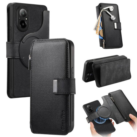 CaseNeo MagSafe RFID Anti-theft Zipper Wallet Retro Leather Phone Case, Compatible with Realme C67 4G