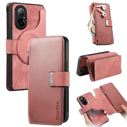CaseNeo MagSafe RFID Anti-theft Zipper Wallet Retro Leather Phone Case, Compatible with Realme C67 4G