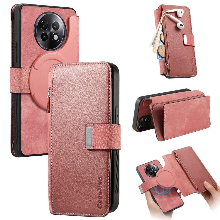 CaseNeo MagSafe RFID Anti-theft Zipper Wallet Retro Leather Phone Case, Compatible with Realme 13+ 5G