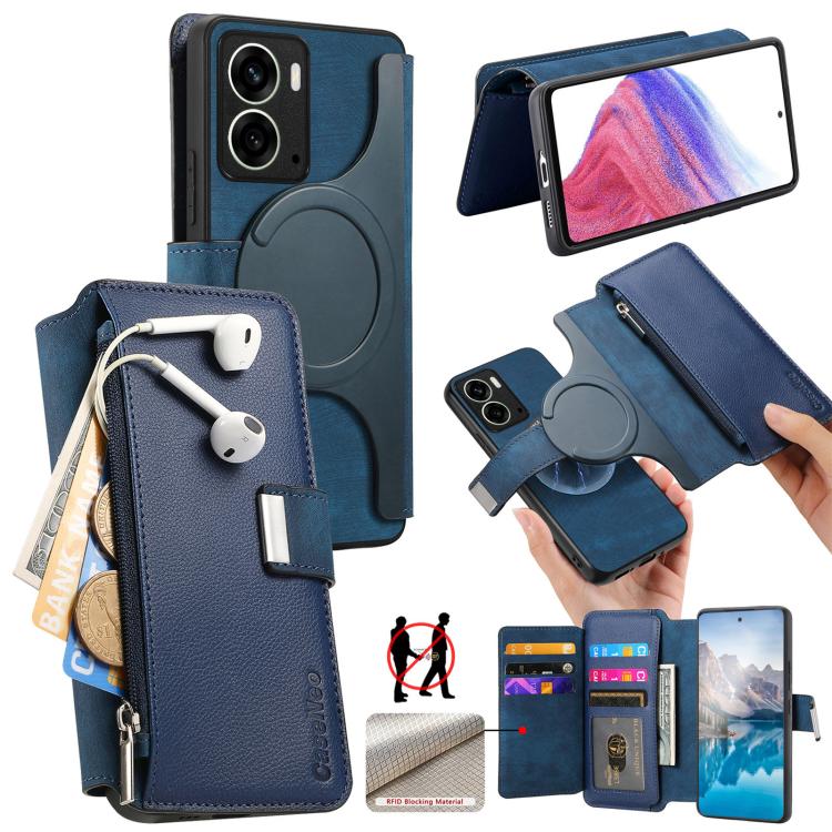 CaseNeo MagSafe RFID Anti-theft Zipper Wallet Retro Leather Phone Case, Compatible with Realme 14