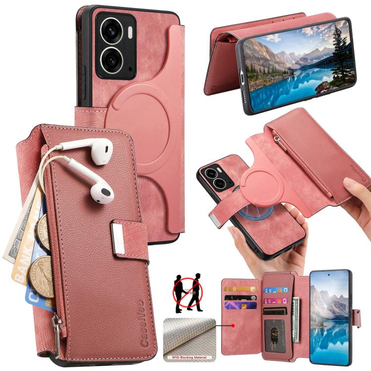 CaseNeo MagSafe RFID Anti-theft Zipper Wallet Retro Leather Phone Case, Compatible with Realme 14