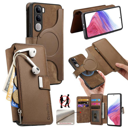 CaseNeo MagSafe RFID Anti-theft Zipper Wallet Retro Leather Phone Case, Compatible with vivo V40 Lite / V30e