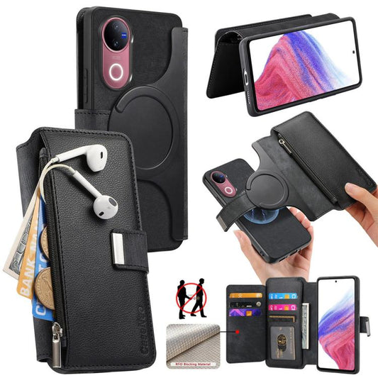 CaseNeo MagSafe RFID Anti-theft Zipper Wallet Retro Leather Phone Case, Compatible with vivo V50