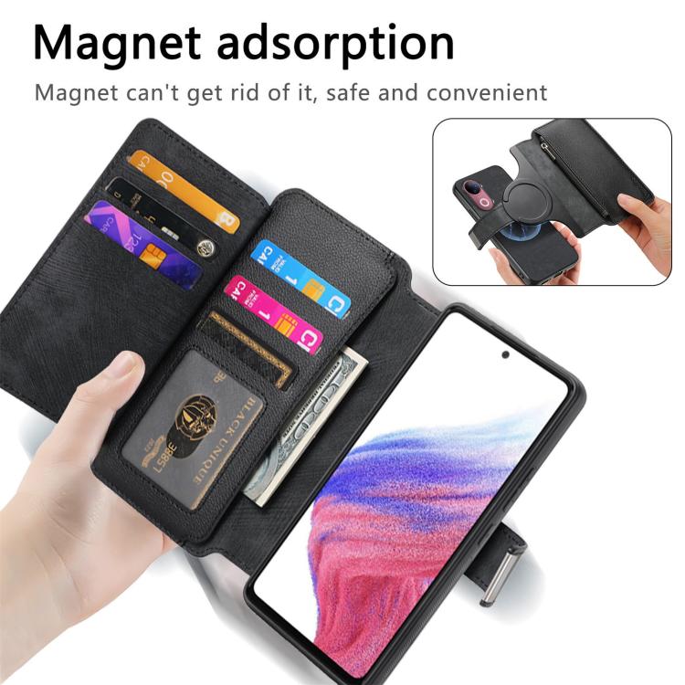 CaseNeo MagSafe RFID Anti-theft Zipper Wallet Retro Leather Phone Case, Compatible with vivo V50