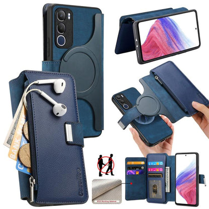 CaseNeo MagSafe RFID Anti-theft Zipper Wallet Retro Leather Phone Case, Compatible with vivo Y19s 4G