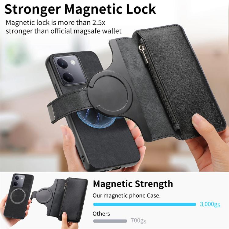 CaseNeo MagSafe RFID Anti-theft Zipper Wallet Retro Leather Phone Case, Compatible with vivo Y300+ / Y200 Pro