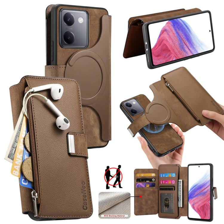 CaseNeo MagSafe RFID Anti-theft Zipper Wallet Retro Leather Phone Case, Compatible with vivo Y300+ / Y200 Pro