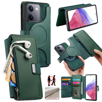 CaseNeo MagSafe RFID Anti-theft Zipper Wallet Retro Leather Phone Case, Compatible with vivo Y300+ / Y200 Pro