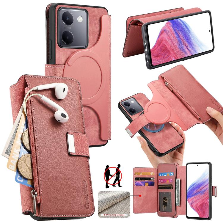 CaseNeo MagSafe RFID Anti-theft Zipper Wallet Retro Leather Phone Case, Compatible with vivo Y300+ / Y200 Pro