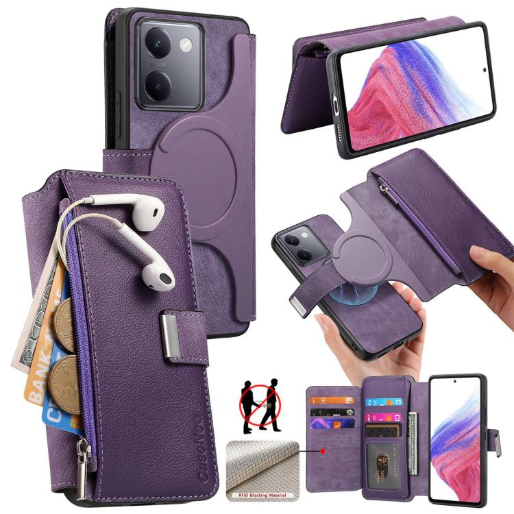 CaseNeo MagSafe RFID Anti-theft Zipper Wallet Retro Leather Phone Case, Compatible with vivo Y300+ / Y200 Pro