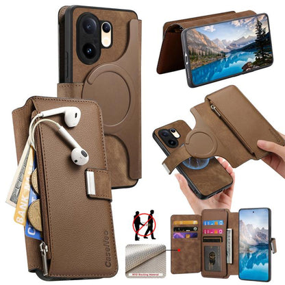 CaseNeo MagSafe RFID Anti-theft Zipper Wallet Retro Leather Phone Case, For vivo S30 Pro mini